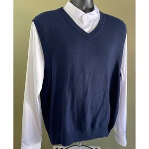 VTG Allen Solly Mens Merino Wool Silk Cashmere Blend Black V-Neck Vest Large